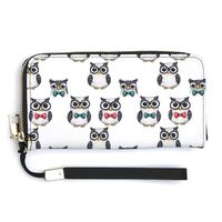 Leather Wristlet Wallets for Women - Bow Tie Owl Print Small Ladies Wallet Hand Purse with Zipper