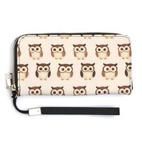 Leather Wristlet Wallets for Women - Cute Owl Print Small Ladies Wallet Hand Purse with Zipper