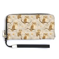 Leather Wristlet Wallets for Women - Moon Owl Print Small Ladies Wallet Hand Purse with Zipper