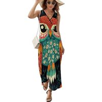Summer Casual Beach Dress for Women 2025 Vacation Women's Ethnic Owl Sleeveless Sundress