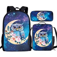 JUDENTIDOS Galaxy Owl Moon Backpack Set for Boys Bookbag with Lunch Box and Pencil Case Kids School 
