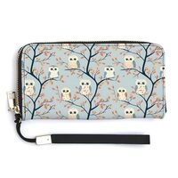 Leather Wristlet Wallets for Women - Cartoon Cute Owl 1 Print Small Ladies Wallet Hand Purse with Zi