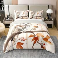 Castle Fairy Owl 100% Cotton Duvet Cover Twin Size,Maple Leaves Bedding Set 2Pcs for Kids Girls Boys