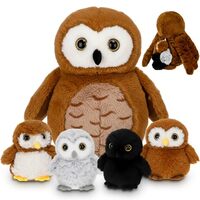 Hollowfly 5 Pcs Owls Plush Toy Gift Set 13.4" Mommy Barn Owls with 4 Cute Babies Stuffed Animal