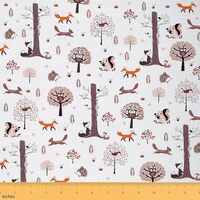 jejeloiu Wild Animal Fabric by The Yard Fox Squirrel Owl Upholstery Fabric for Chairs White Brown fo