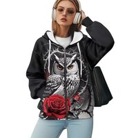 Xpyiqun Gothic Owl Zipper Hoodie Y2K Oversized Sweatshirts Red Rose Zip Up Hoodies for Women Hooded 