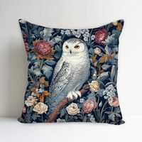 Vintage Owl Flowers Decorative Throw Pillow Cover William Morris Inspired- Vintage Flower Gift Art F