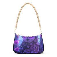 Purple Owl Flower Ladies Shoulder Bag Floral for Women Casual Purse Hobo Chain Strap Zipper Medium P