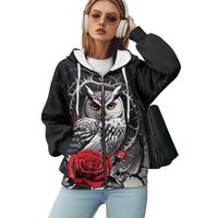 WELLFLYHOM Gothic Graphic Sweatshirt Women's Y2K Owl Rose Zip Up Hoodies Vintage Oversize Jacke