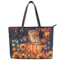 Yexignaon Fall Saddle Bag for Ladies Sunflower Owl Leather Shoulder Bag for Women Medium Size Waterp