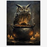 incstirup Vintage Moody Halloween Wall Art Owl and Cauldron Poster For Farmhouse Cottage Gothic Wall