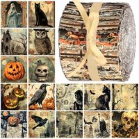 Hosuly 40 Pcs Vintage Halloween Fabric Gothic Fabric Skull Pumpkin Ghost Crow Cat Owl Bat Quilting P