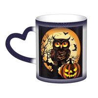 13 Oz Color Changing Mug Heat Sensitive Night Sky Water Cup Novelty Coffee Mug Black Tree Owl Pumpki