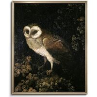 Vodefoad Vintage Dark Academia Owl Wall Art Decor, Retro Moody Rustic Bird Canvas Painting, Antique 