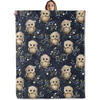VOPNXLT Cute Owl Blanket, Soft Cozy Lightweight Adorable Owls with Flowers and Berries Throw Blanket