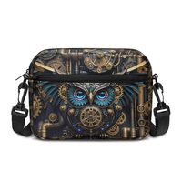 Jolamirel Steampunk Owls Crossbody Bag for Women Mechanical Gears Owl Bird Small Zip Crossover Purse