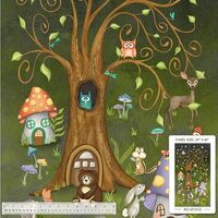 24" X 42" Panel Woodland Animals Tree Owls Deer Bear Squirrel Rabbit Enchanted Woods Windh