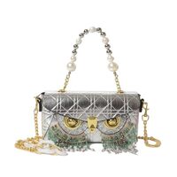 Owl Eyes One Shoulder Women's Bag Chain Portable Steamed Crystal Bun Removable Dinner Bag(Silve