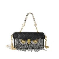 Owl Eyes One Shoulder Women's Bag Chain Portable Steamed Crystal Bun Removable Dinner Bag(Black