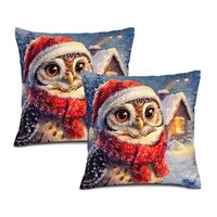 KEEPAEON Hello Winter Owl Pillow Covers 14x14 Set of 2 Throw Pillow Case Snowflakes Cushion Case for