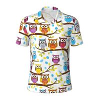 Owls On Tree Branches Print Men's Polo Shirts, Short Sleeve 3-Button, Casual and Business for D