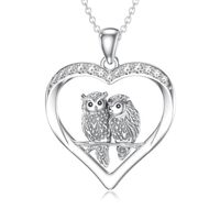 LWXIE Diamond Owl Necklace for Women 925 Sterling Silver Heart Owl Pendant Necklace Two Owl Animal J