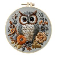 Huacan Embroidery Kit for Beginners Adults Includes Stamped Owl Pattern, Hoop, Color Threads,Tools,E