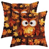 Fall Owl Pillow Covers Set of 2, Autumn Orange Leaf Decorative Cushion Cases, Cozy Farmhouse Decor f