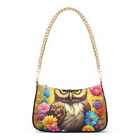 Owl Yellow Floral One Shoulder Purses for Women Crossbody Purse Chain Strap Zipper Medium Cute Purse