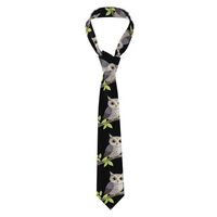 Men's Necktie WHJSHOP Owl chirping on a willow branch Pattern for Business, Daily, Work, Birthd