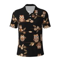 Cute Brown Cartoon Owls Print Men's Polo Shirts, Lightweight Short Sleeve, Breathable for Casua