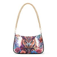 Owl Colorful Flowers Feathers Classic Purse Hobo Totes Women Medium Handbag Tote Formal Ladies Shoul