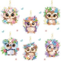 YUE ZHE 6 PCS Diamond Painting Keychains Double Sided Owl Diamond Art Kits for Adults DIY 5D Paintin