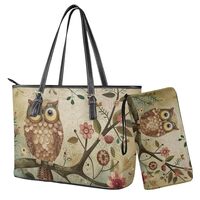 Sannovo Owl Floral Print Handbag and Wallet Set Womens Top Handle Handbags Tote Bag with Purse for T