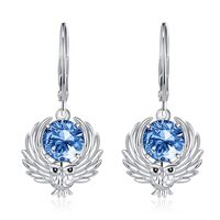 Owl Earrings for Women Sterling Silver Owls Dangle Earrings Navy Blue Sapphire Birthstone Drops Jewe