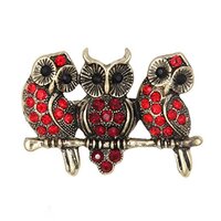 Women's Owl Brooch Pin Rhinestone Covered Scarves Shawl Clip Red