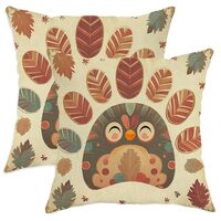 Thanksgiving Turkey Throw Pillow Covers Set of 2, Autumn Leaves Decorative Cushion Covers, Cute Owl