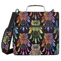 JUZIHAI Intricate Owl Zipper Binder 3 Ring with Shoulder Strap and Multiple Pockets File Folder Orga