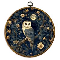 XPH Vintage Moody Barn Owl Round Wall Art Framed, Dark Academia Cottagecore Botanical Floral Circle