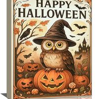 Halloween Wall Art Owl Pumpkins Witch Hat Pictures Painting Poster Happy Halloween Signs Canvas Wall