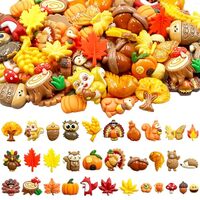 LOPURO Fall Resin Charms 64Pcs Thanksgiving Resin Flatback Charm Autumn Pumpkin Turkey Squirrel Owl 