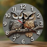 Decorative Wall Clocks Battery Operated 10 Inch - Modern Wooden Retro Owls on Branch 2D Print Non Ti