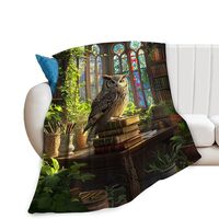Owl Fleece Blanket Vintage Book Throw Blankets for Girls Boys Super Soft Warm Flannel Animal Throws 