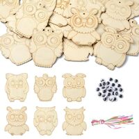 Gythara 36 pcs 6 Styles Lovely Owl Theme Unfinished Wooden Cutout Charms Forest Animal Bird Wood Cut