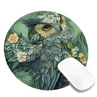 Floral Owl Mouse Pad, Green Nature Design Gaming Mousepad, Rubber Non-Slip Office Desk Accessory for