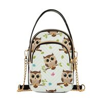 Cute Cartoon Owls Branch Leaves Shoulder Handbag Women Floral Chain Strap Cell Phone Handbag Quilted