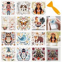GOMAKERER 12 Sheets Boho Winter Flat Illustration Rub on Transfers, 12 Styles Owl Bear Penguin Snowm