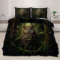 STRELEC Owl Duvet Cover Set King Size - Nature Forest Comforter Cover, 3 Pcs Lightweight Soft Animal