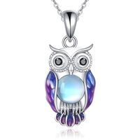 AXOMY Owl Necklace 925 Sterling Silver Owl Moonstone Pendant Necklace Owl Jewelry Gift for Women Fri