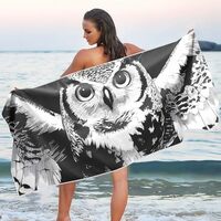 YMGQYJ Owl Black White Print Beach Towel Blanket Wrap Quick Dry Oversized Sand Proof 31x71 in